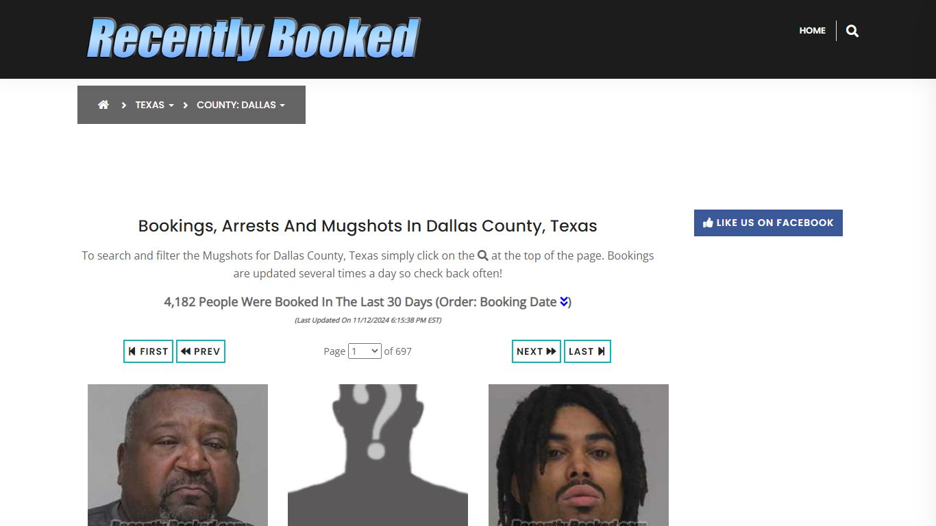 Bookings, Arrests and Mugshots in Dallas County, Texas - Recently Booked